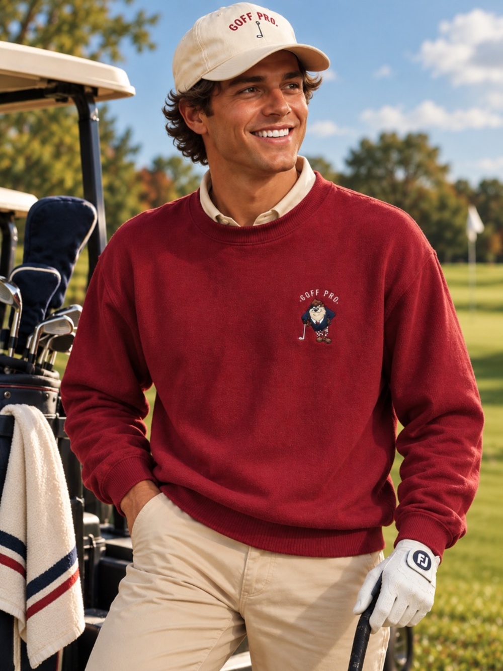 Vintage Taz Golf Pro Embroidered Sweatshirt XL Looney Tunes 90s Golfcore Golf